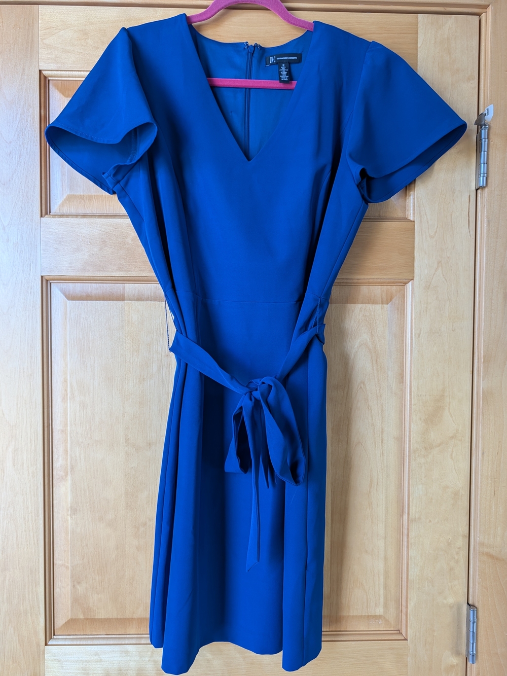 Cobalt Blue V-Neck Tie-Waist Midi Dress